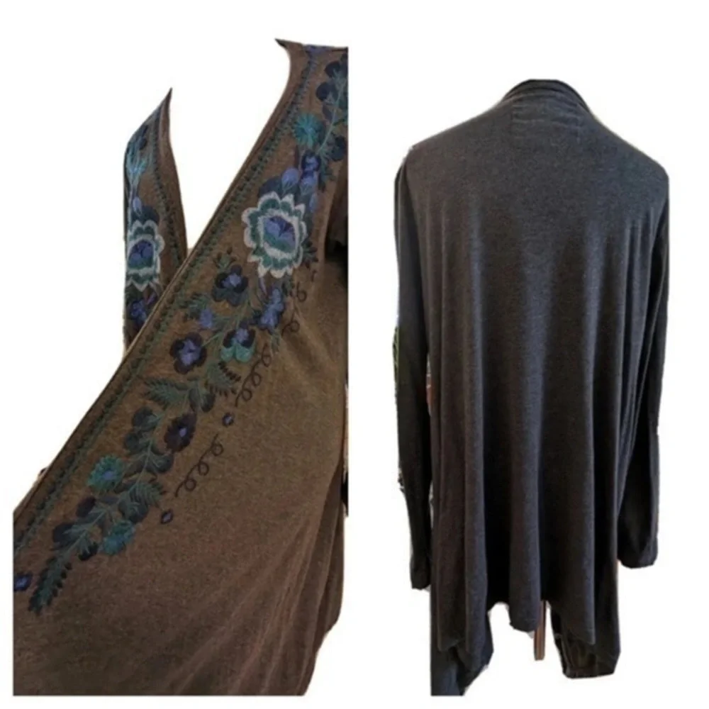 Johnny Was Rosa Draped Cardigan Embroidered Open Waterfall Sweater/tunic NWT - Picture 2 of 8